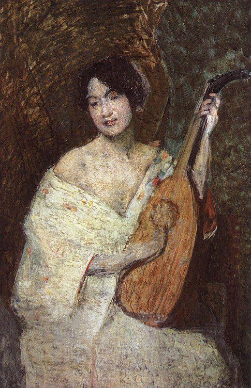 Alden J Weir Lady with a Mandolin oil painting image